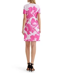 Ming Wang Floral Jacquard Knit Crew Neck Short Sleeve A-Line Dress