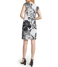 Ming Wang Floral Jacquard Knit Round Neck Sleeveless Dress