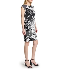 Ming Wang Floral Jacquard Knit Round Neck Sleeveless Dress