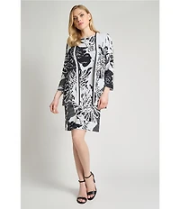 Ming Wang Floral Jacquard Knit Round Neck Sleeveless Dress