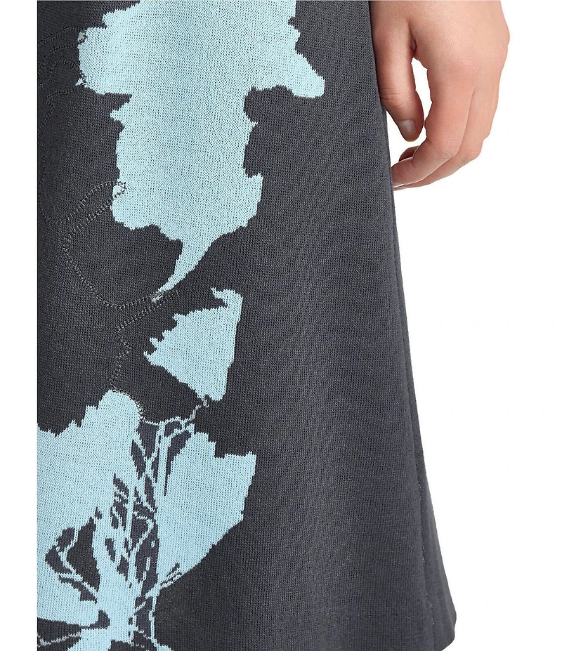 Ming Wang Floral Jacquard Soft Knit Round Neck Short Sleeve A-Line Dress