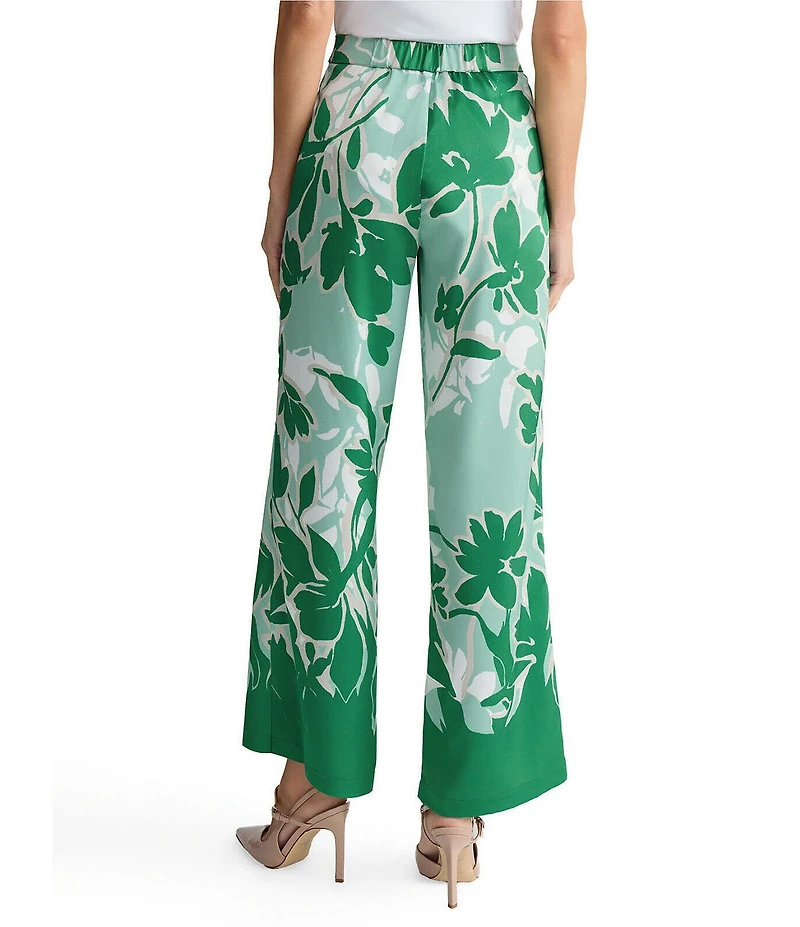 Ming Wang Floral Print Crepe De Chine Wide Leg Pants