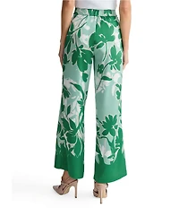 Ming Wang Floral Print Crepe De Chine Wide Leg Pants