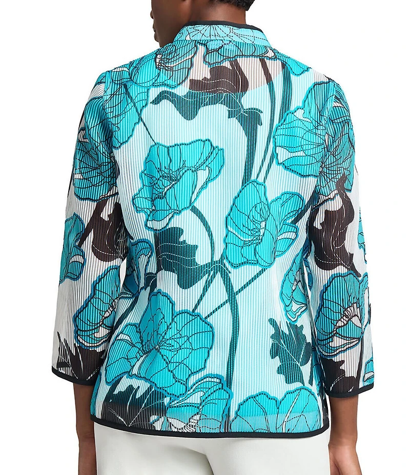 Ming Wang Floral Sheer Stand Collar Bracelet Sleeve Jacket