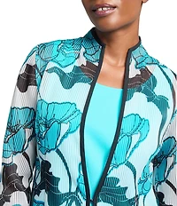 Ming Wang Floral Sheer Stand Collar Bracelet Sleeve Jacket