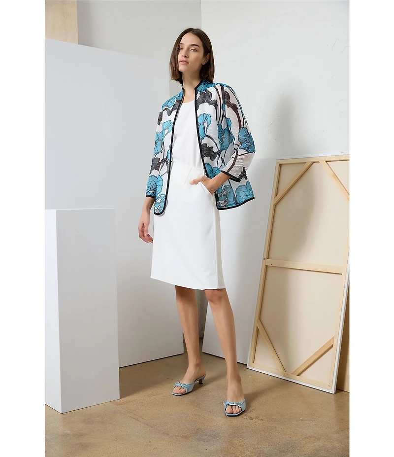 Ming Wang Floral Sheer Stand Collar Bracelet Sleeve Jacket