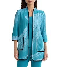 Ming Wang Geo Jacquard Knit Modified Mandarin Collar 3/4 Sleeve Jacket