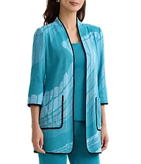 Ming Wang Geo Jacquard Knit Modified Mandarin Collar 3/4 Sleeve Jacket