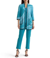 Ming Wang Geo Jacquard Knit Modified Mandarin Collar 3/4 Sleeve Jacket