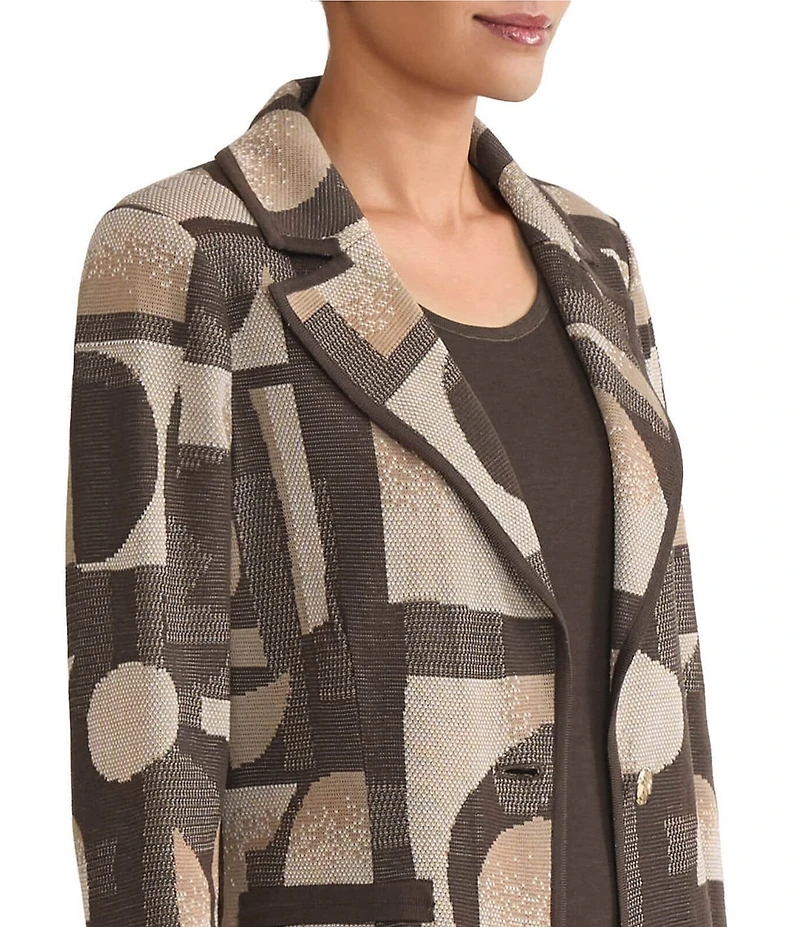 Ming Wang Geometric Jacquard Knit Notch Lapel Long Sleeve Jacket