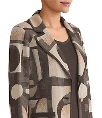 Ming Wang Geometric Jacquard Knit Notch Lapel Long Sleeve Jacket