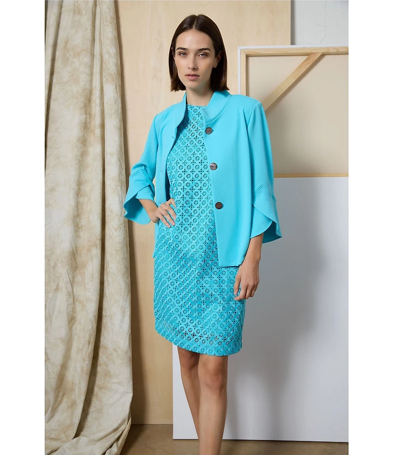 Ming Wang Geometric Lace Cutout Round Neck Sleeveless Dress