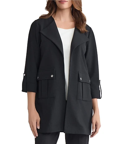 Ming Wang Heritage Lightweight Deco Crepe Wing Collar Long Sleeve Roll-Tab Jacket