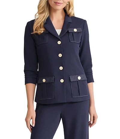 Ming Wang Heritage Stretch Deco Crepe Notch Collar 3/4 Sleeve Jacket