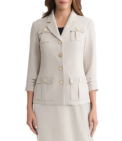 Ming Wang Heritage Stretch Deco Crepe Notch Collar 3/4 Sleeve Jacket