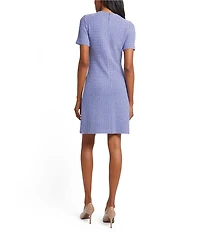 Ming Wang Honeycomb Tweed Knit Crew Neck Short Sleeve Sheath Dress
