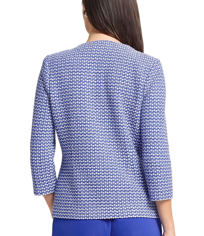 Ming Wang Honeycomb Tweed Knit Round Neck 3/4 Sleeve Jacket