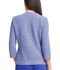Ming Wang Honeycomb Tweed Knit Round Neck 3/4 Sleeve Jacket