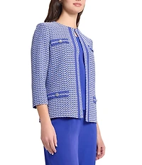 Ming Wang Honeycomb Tweed Knit Round Neck 3/4 Sleeve Jacket