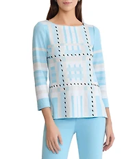 Ming Wang Interwoven Soft Knit Boat Neck Bracelet Sleeve Tunic