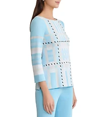 Ming Wang Interwoven Soft Knit Boat Neck Bracelet Sleeve Tunic