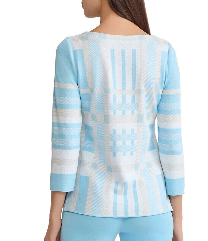 Ming Wang Interwoven Soft Knit Boat Neck Bracelet Sleeve Tunic