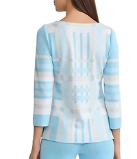 Ming Wang Interwoven Soft Knit Boat Neck Bracelet Sleeve Tunic