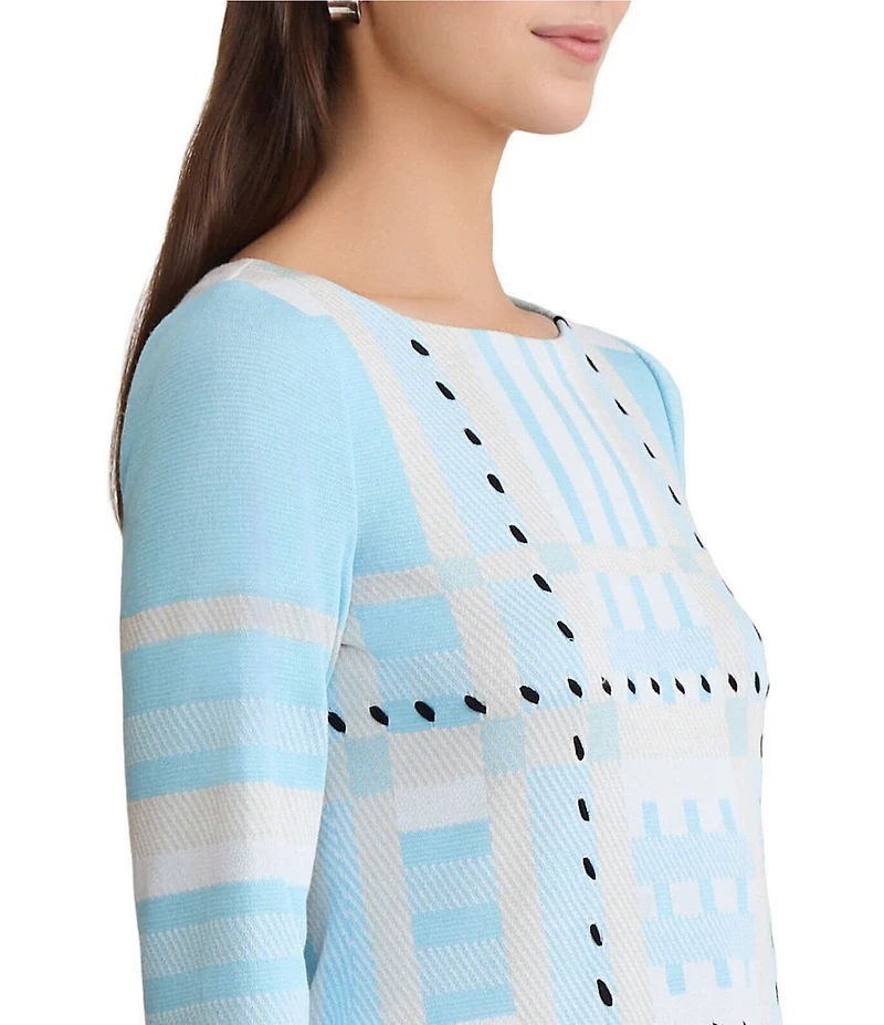 Ming Wang Interwoven Soft Knit Boat Neck Bracelet Sleeve Tunic