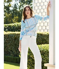 Ming Wang Interwoven Soft Knit Boat Neck Bracelet Sleeve Tunic