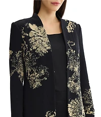 Ming Wang Jacquard Floral Lurex Knit Long Sleeve Jacket