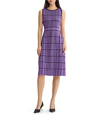 Ming Wang Jacquard Grid Knit Crew Neck Sleeveless A-Line Coordinating Dress