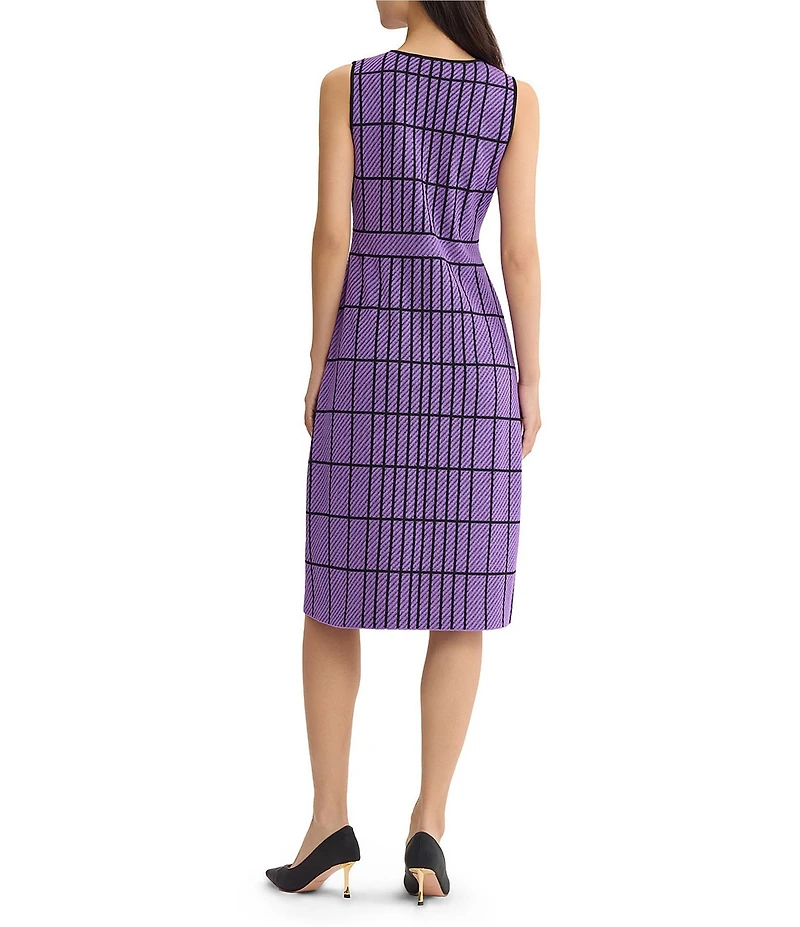 Ming Wang Jacquard Grid Knit Crew Neck Sleeveless A-Line Coordinating Dress