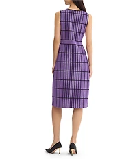 Ming Wang Jacquard Grid Knit Crew Neck Sleeveless A-Line Coordinating Dress