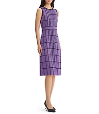 Ming Wang Jacquard Grid Knit Crew Neck Sleeveless A-Line Coordinating Dress