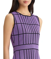 Ming Wang Jacquard Grid Knit Crew Neck Sleeveless A-Line Coordinating Dress