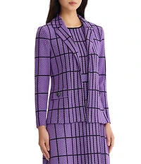 Ming Wang Jacquard Grid Knit Notch Lapel Collar Long Sleeve Coordinating Jacket