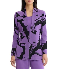 Ming Wang Jacquard Knit Abstract Mandarin Collar Long Sleeve Fitted Jacket