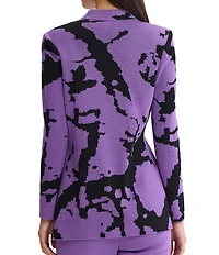 Ming Wang Jacquard Knit Abstract Mandarin Collar Long Sleeve Fitted Jacket