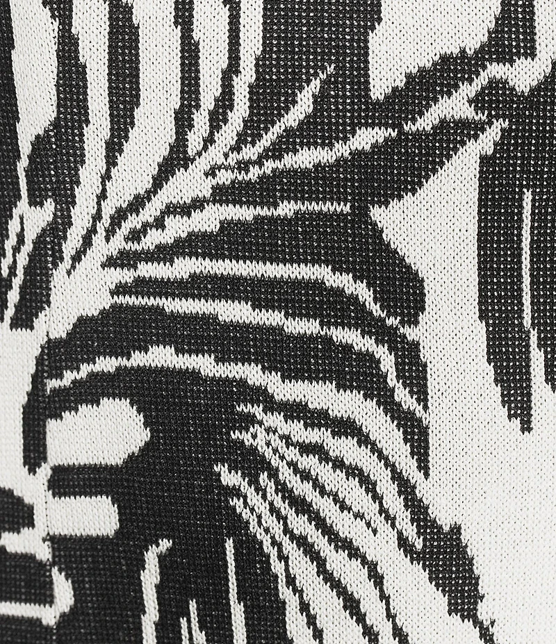 Ming Wang Jacquard Knit Abstract Zebra Print V-Neck Short Sleeve Fit-And-Flare Dress