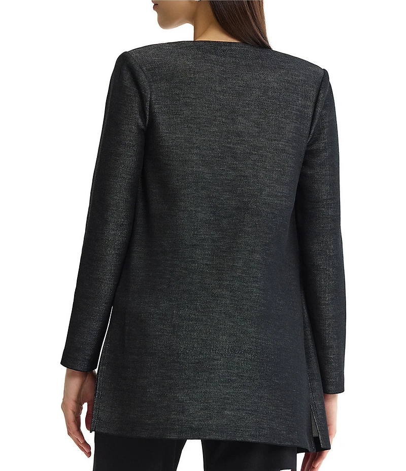 Ming Wang Jacquard Knit Filigree Round Neck Long Sleeve Jacket