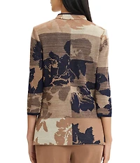 Ming Wang Jacquard Knit Ombre Floral Mandarin Collar 3/4 Sleeve Shoulder Pad Jacket