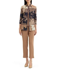 Ming Wang Jacquard Knit Ombre Floral Mandarin Collar 3/4 Sleeve Shoulder Pad Jacket