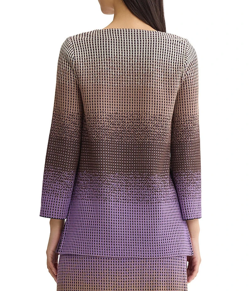 Ming Wang Jacquard Knit Ombre Print Square Neck Bracelet Sleeve Tunic