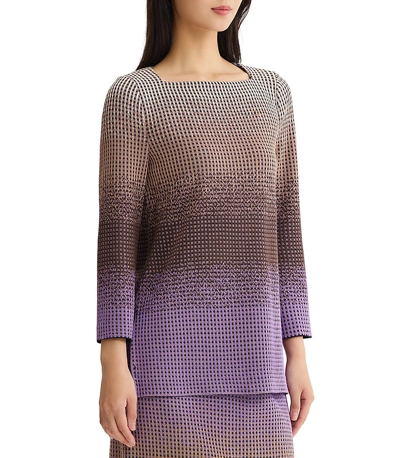 Ming Wang Jacquard Knit Ombre Print Square Neck Bracelet Sleeve Tunic
