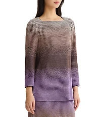 Ming Wang Jacquard Knit Ombre Print Square Neck Bracelet Sleeve Tunic