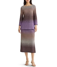 Ming Wang Jacquard Knit Ombre Print Square Neck Bracelet Sleeve Tunic