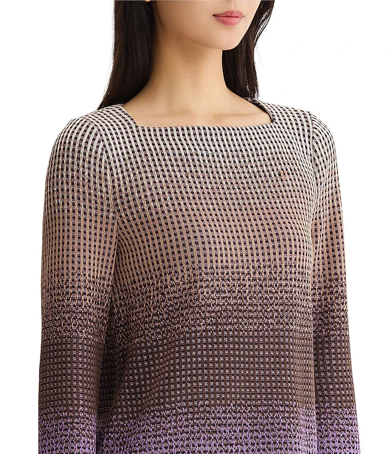 Ming Wang Jacquard Knit Ombre Print Square Neck Bracelet Sleeve Tunic