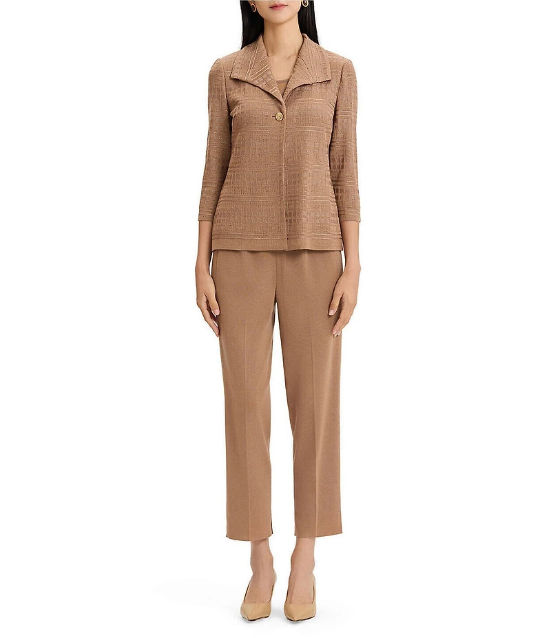 Ming Wang Jacquard Knit Tonal Wing Collar 3/4 Sleeve One-Front Button Jacket