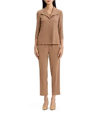 Ming Wang Jacquard Knit Tonal Wing Collar 3/4 Sleeve One-Front Button Jacket