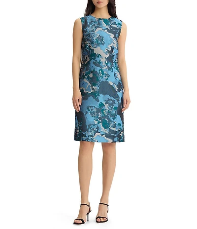 Ming Wang Jacquard Novelty Woven Abstract Print Crew Neck Sleeveless Coordinating Dress
